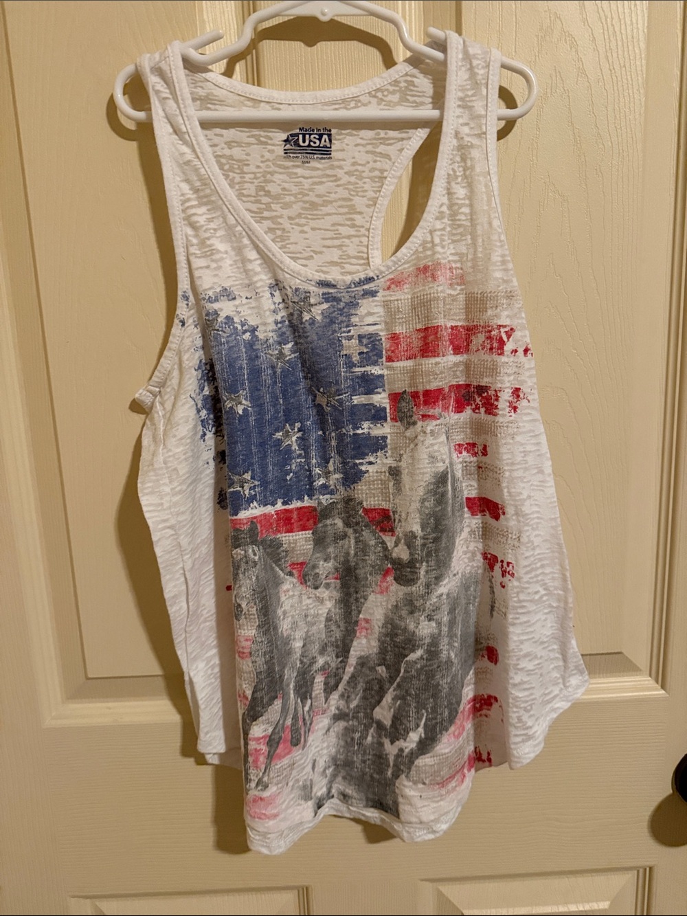 Graphic USA Flag Racerback Tank Top - White with Red & Blue